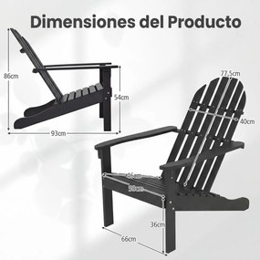 Cadeira Adirondack 93 x 66 x 86 cm em madeira de acácia (MESA NÃO INCLUIDA) com assento inclinado e encosto alto ergonómico, com ripas, para alpendre,