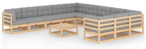 12 pcs conjunto lounge de jardim com almofadões pinho maciço
