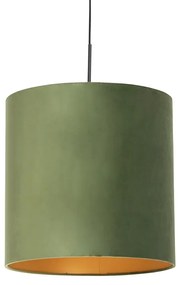 Candeeiro de suspensão com abajur de veludo verde com dourado - Combi Country / Rústico