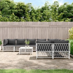 vidaXL 9 pcs conjunto lounge de jardim com almofadões aço branco