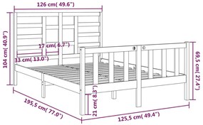 Estrutura de cama pequena casal 120x190 cm pinho maciço