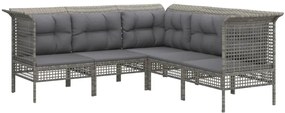 8 pcs conjunto lounge de jardim c/ almofadões vime PE cinzento