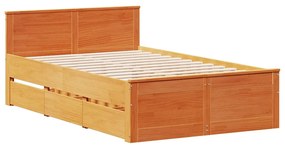 Cama sem colchão com cabeceira pinho maciço castanho-mel