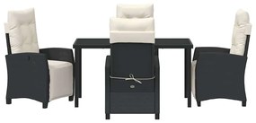 Conjunto de Jantar de Jardim com 5 Peças em Preto, Rattan e Poliéster