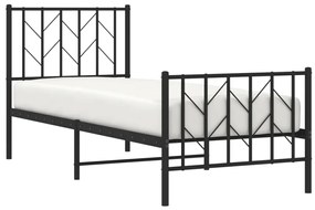 Estrutura de cama com cabeceira e pés 75x190 cm metal preto