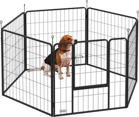 Parque para cães, recinto para cães com 6 painéis modulares e dobráveis, portátil em aço com porta 80 x 80 cinzenta
