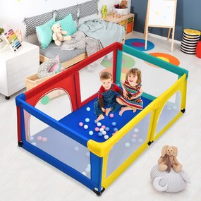 Parque infantil bebé portátil e seguro com vedação de rede respirável e fecho 120 x 190 x 69 cm colorido