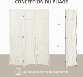 Biombo interior de madeira com 3 painéis 135 x 180 cm, divisória dobrável para sala ou quarto, branco