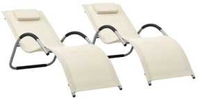 Espreguiçadeiras 2 pcs textilene cor creme e cinzento