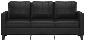 Sofá de 3 lugares 180 cm couro artificial preto