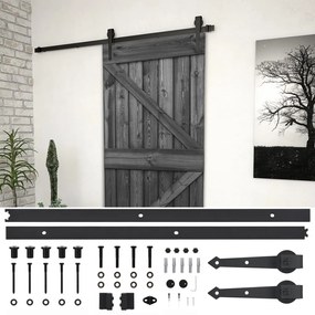 vidaXL Porta de correr com ferragens 90x210 cm pinho maciço preto