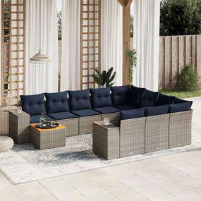 vidaXL 11 pcs conjunto sofás de jardim c/ almofadões vime PE cinzento
