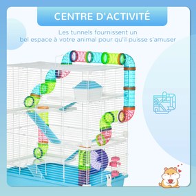 Gaiola para Hamster Grande 59x36x69 cm 4 Plataformas Tubos Comedouro Bebedouro 4 Rampas Roda de Exercícios e 2 Alças Multicolorido