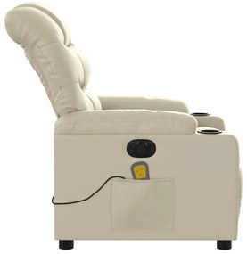 Poltrona massagens reclinável elétrica couro artificial creme