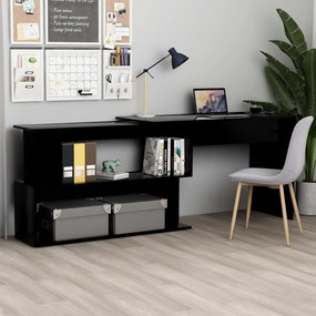 vidaXL Secretária de canto 200x50x76 cm contraplacado preto brilhante