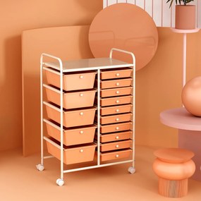 Carrinho multiusos com gavetas removíveis e rodas bloqueáveis 63 x 37 x 87 cm rosa claro
