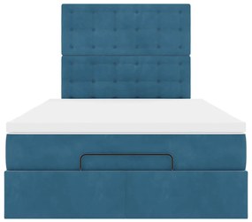 Estrutura de cama otomana com colchões azul escuro Veludo