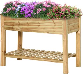 Floreira elevada com prateleira de arrumação em madeira, floreira quadrada com base elevada, 113 x 56 x 84 cm