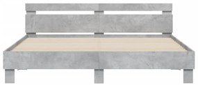 Estrutura cama cabeceira e luzes LED 160x200cm cinzento cimento