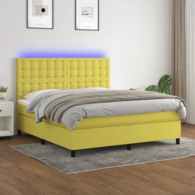 vidaXL Cama box spring c/ colchão e LED 160x200 cm tecido verde