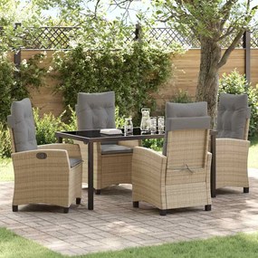 vidaXL Conjunto de Jantar de Jardim com 5 Peças e Almofadas - Rattan Poliéster Bege