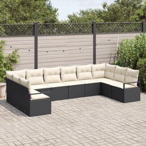 Conjunto de Sofá de Jardim vidaXL de 10 Peças com Almofadas Preto Vime