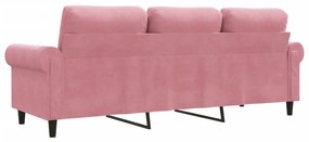 Sofá de 3 lugares 180 cm veludo rosa