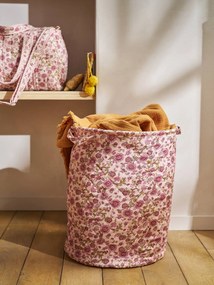 Cesto acolchoado estampado às flores rosa