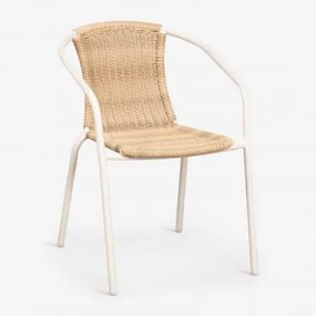 Pack De 2 Cadeiras De Jantar Empilháveis Com Braços Em Aço E Vime Sintético Kalymana Branco Gardenia - Natural - Sklum