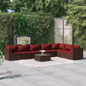 vidaXL 8 pcs conjunto lounge jardim c/ almofadões vime PE castanho