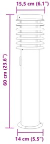 Candeeiro de chão p/ exterior c/ tomada 60cm aço inox. prateado