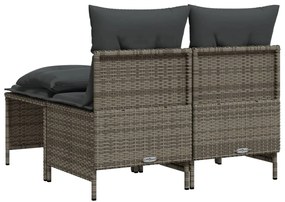 4 pcs conjunto sofás de jardim c/ almofadões vime PE cinzento