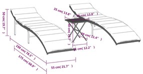 Espreguiçadeiras com mesa 2 pcs vime PE cinzento-claro