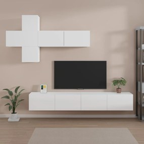 vidaXL 7 pcs conjunto móveis de TV madeira processada branco brilhante