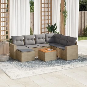 8 pcs conj. sofás jardim c/ almofadões vime PE bege misturado