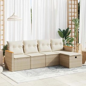 vidaXL 5 pcs conjunto de sofás p/ jardim com almofadões vime PE bege