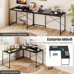 Secretária de Canto para 2 Pessoas, 150 x 150 x 74,5 cm, Reversível 2 em 1, Preto