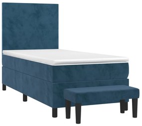 Cama com molas/colchão 90x190 cm veludo azul-escuro