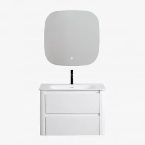 Conjunto De Móvel De Casa De Banho Em Madeira Com Lavatório Integrado Egerton Branco & Quadrado Led E Anti-embaciamento 75x75 Cm Tobie - Sklum