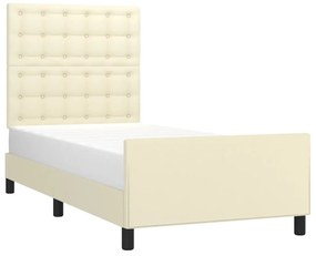 Estrutura de cama c/ cabeceira couro artificial 100x200cm creme
