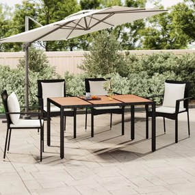 319551 vidaXL Mesa de jardim c/ tampo de madeira vime PE/acácia maciça preto