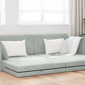 Sofá Cama de Chão 2-em-1 Cinza Claro 213x144x60 cm Veludo