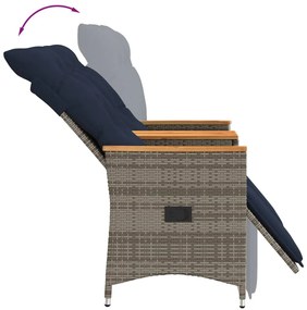 Sofá de jardim reclinável de 2 lugares com Mesa em vime sintético cinz