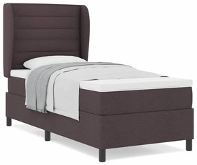 Cama com estrado e colchão castanho escuro 80x200 cm, tecido.