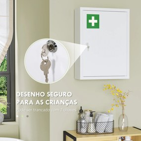 Armário de Parede para Medicamentos de Aço com 3 Prateleiras e 2 Chaves para Casa de Banho 40x15x53,5 cm Branco