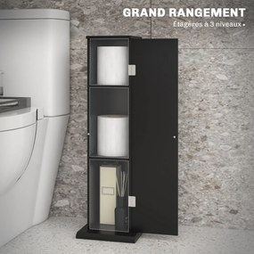 Suporte para papel higiénico para casa de banho 19,5 x 19,5 x 65 cm com 3 níveis e saída para o papel, para espaços pequenos, preto