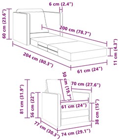 Sofá de Andar vidaXL Individual Conversível Veludo 74x77x81 cm Cinza C