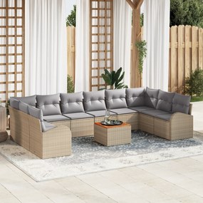 Conjunto de Sofá de Jardim vidaXL de 11 Peças com Almofadas Bege de Ra