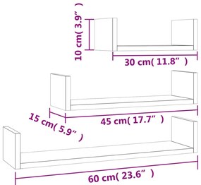 Prateleira de parede 3 pcs contraplacado cinzento cimento