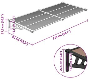 Toldo de porta 239x90 cm policarbonato preto